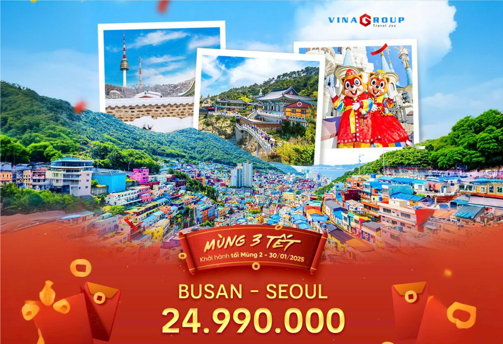 [Tết 2025] (Mùng 3) Tour Hàn Quốc - Busan - Seoul - Trượt Tuyết